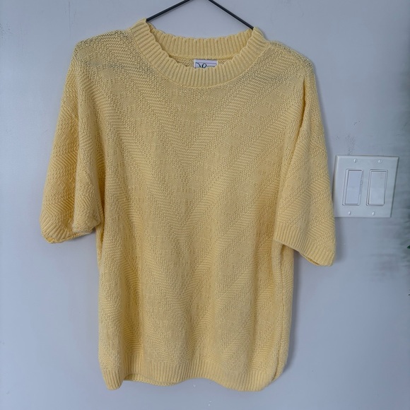 Haband Tops - Vintage 80s Haband for Her Pastel Yellow Chevron Knit Short Sleeve Sweater Sz L